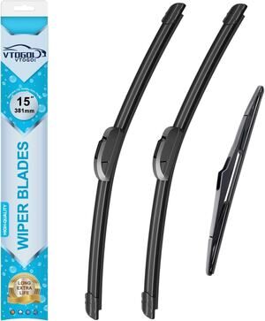 VTOGOI 15"+15" + 13" Wiper Blade Set 2007-2017 Jeep Wrangler 3 Pack Front+Rear